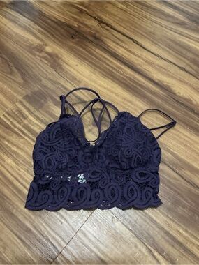 PINK Lace Bralette Cropped Tank in Deep Purple